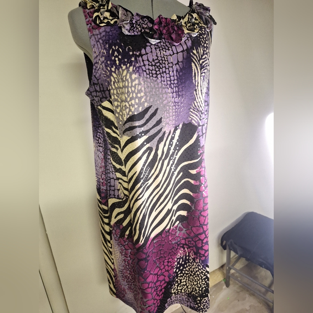 Dress Barn Purple and Wine Colored Animal Print Shimmery Dress Size 16